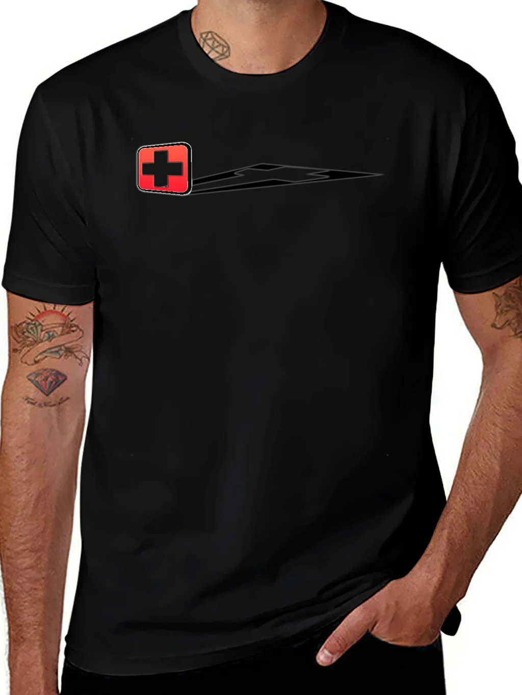 Swiss Cross Graphic Tee - Black Cotton Casual T-Shirt
