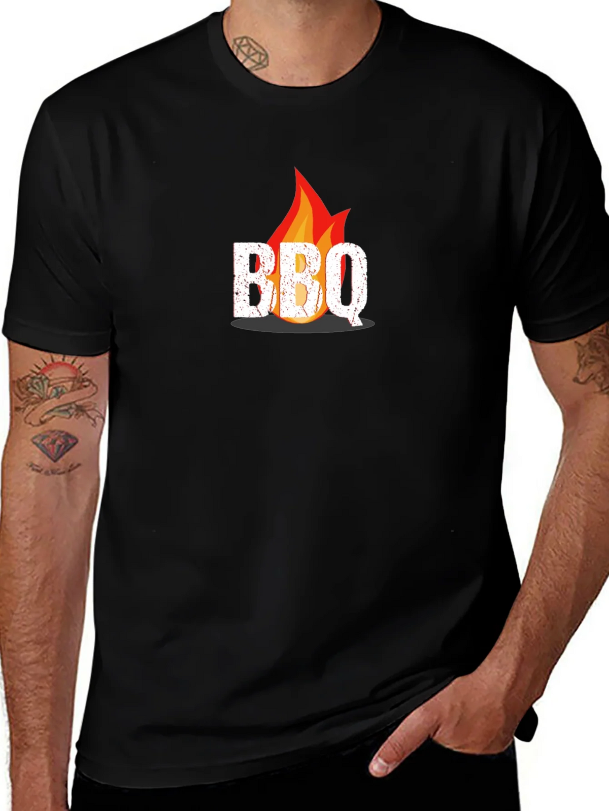 BBQ Flame Graphic Tee - Black Casual T-Shirt